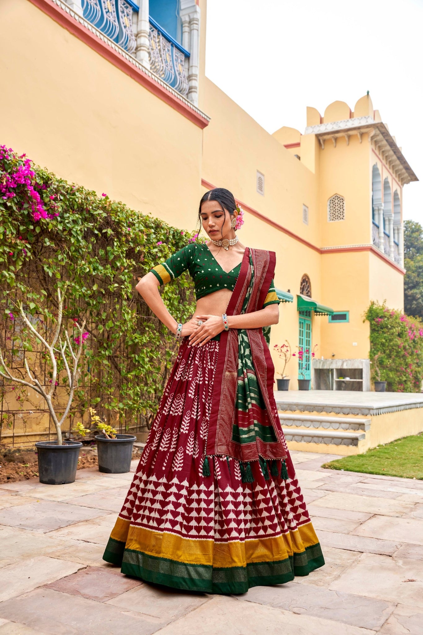 Stunning Stylish Maroon Traditional Printed Silk Lehenga Choli