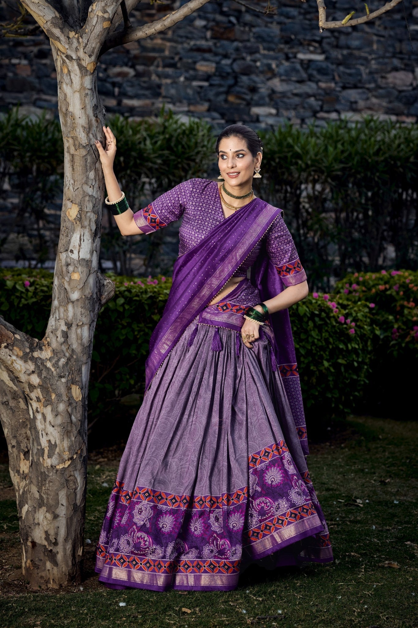 Purple Stunning Printed Silk Lehenga Choli