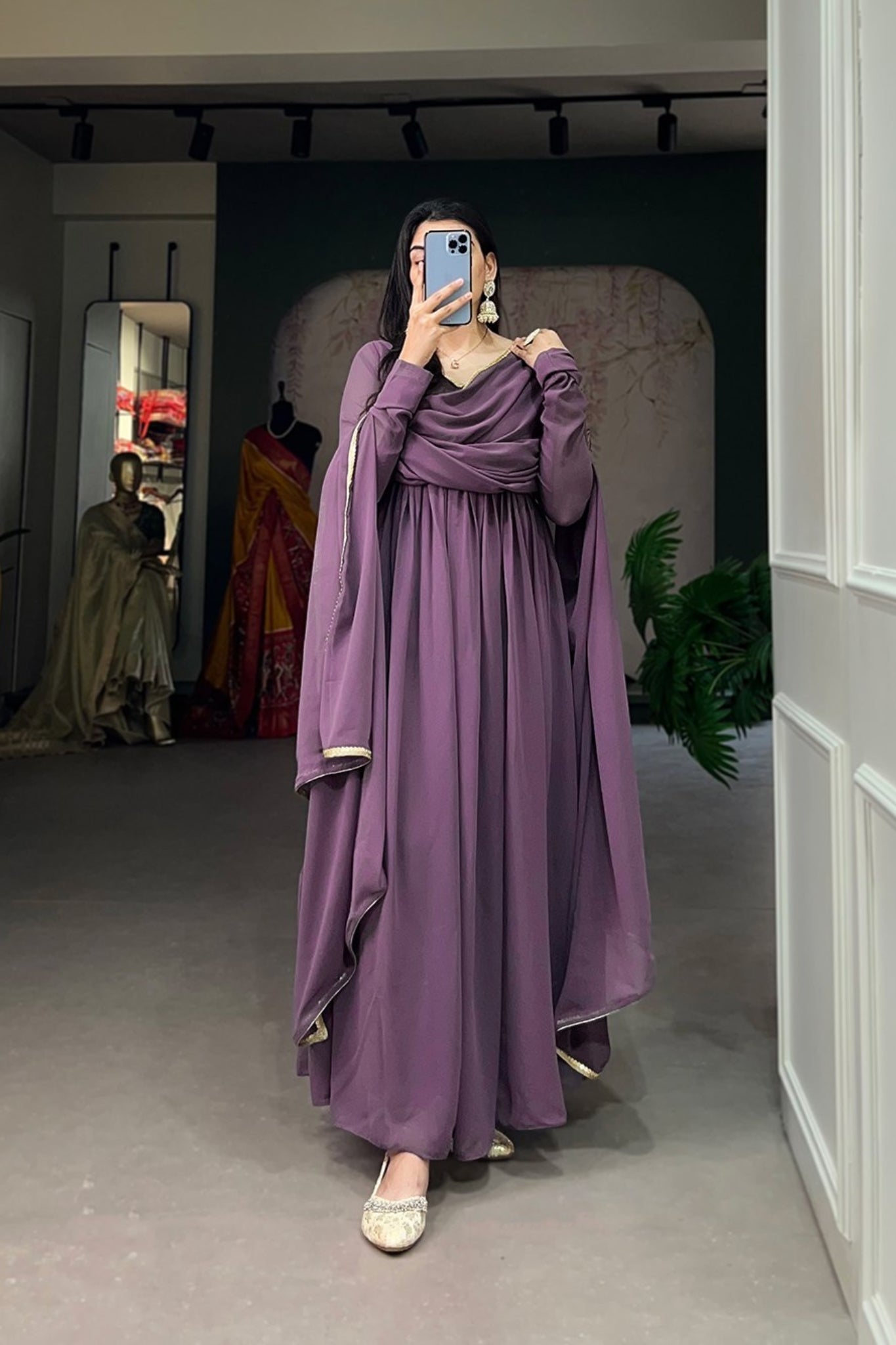 Georgette Plain  Alia Stylish Gown With Dupatta Set